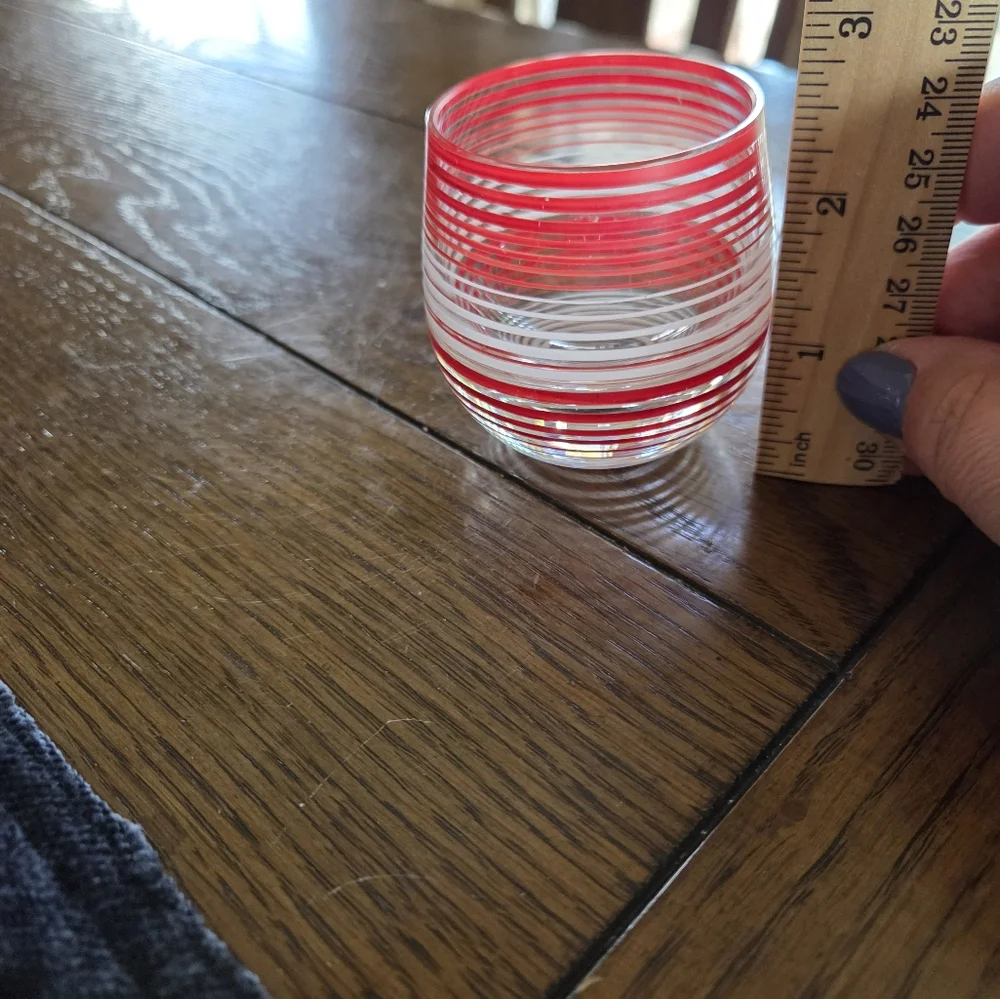 Heavy Glass Red And White Striped Art Glass Votive